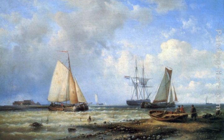 Fishing Vessels by the Shore painting - Louis Verboeckhoven Fishing Vessels by the Shore art painting
